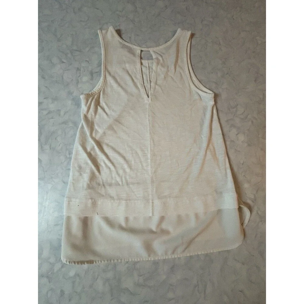 J.Crew Mixed Media Layered Hem Tank Top Women's XS Ivory White Keyhole Back